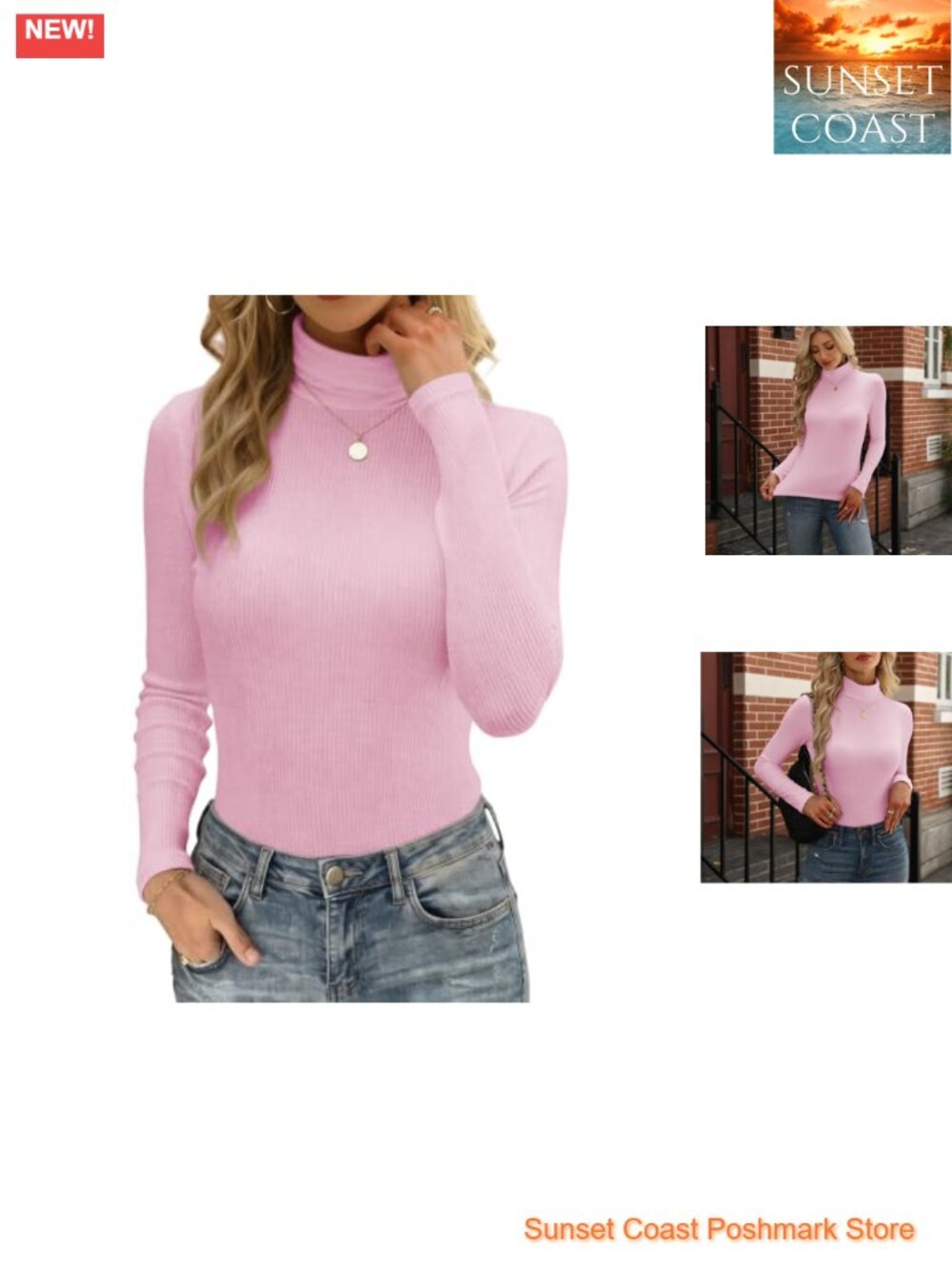 Ribbed Turtleneck Long Sleeve Top - Women's Slim Fit Casual Fall Tee